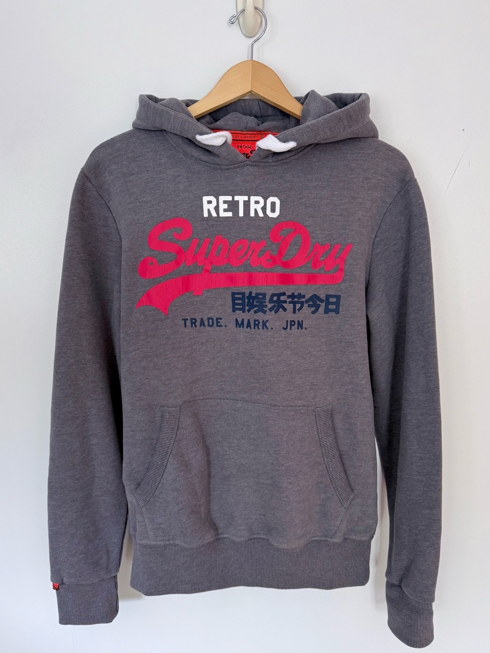 SuperDry Orange Label Vintage Gray Hoodie Small